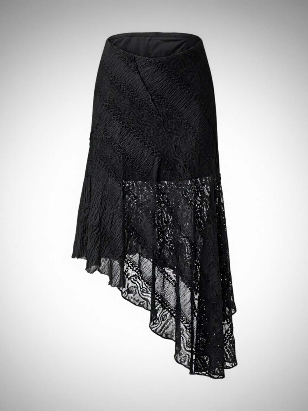 Black Whimsigoth Lace Patchwork Asymmetrical Skirt